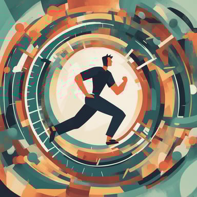 a man running in a cog wheel