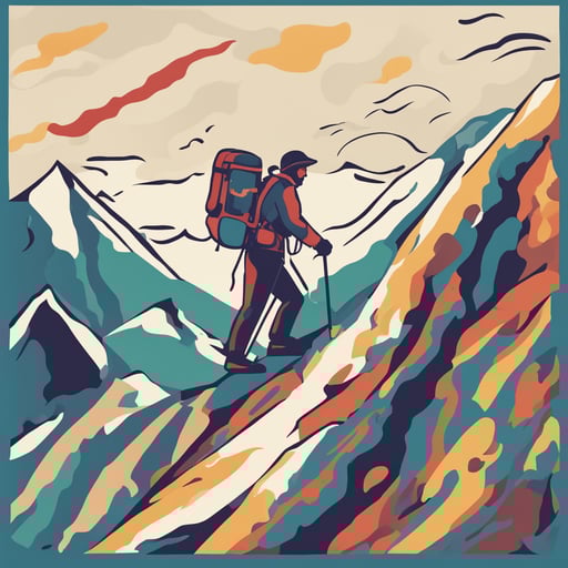 a mountain climber reaching the top of a mountain