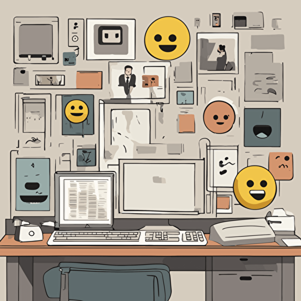 a computer screen with large emojis coming out of it