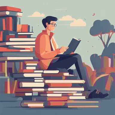 a person sitting on books