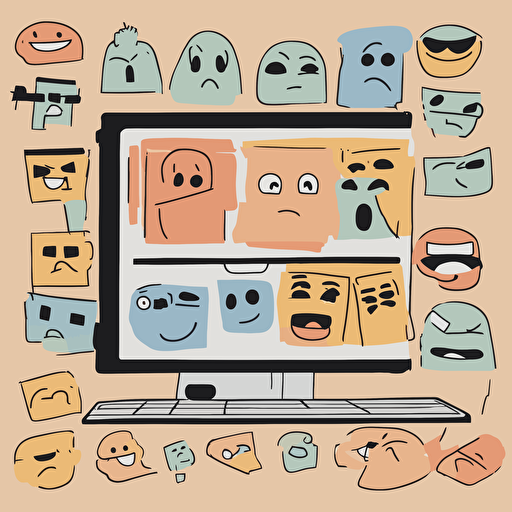 a computer screen with large emojis coming out of it