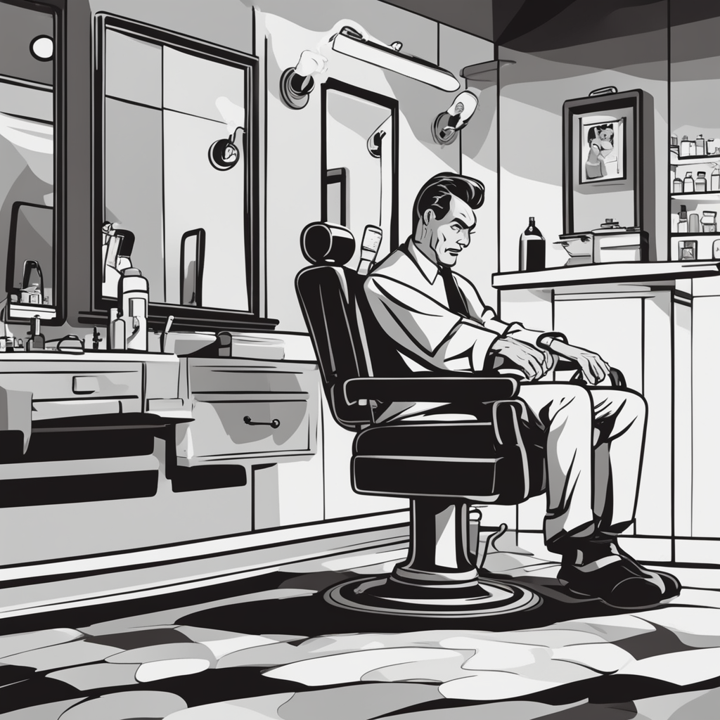 a barber asking someone to sit in the chair