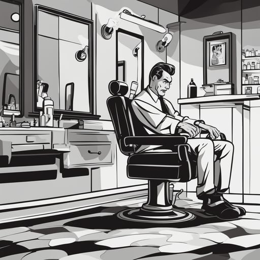 a barber asking someone to sit in the chair