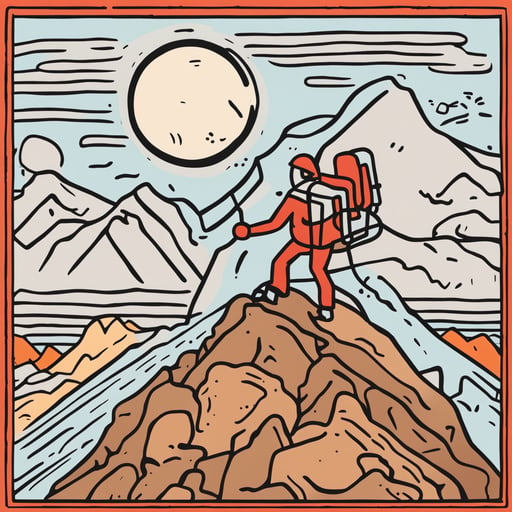 a mountain climber reaching the top of a mountain