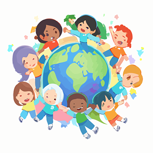 a vector logo with a white background showing 5 children of multiple races and cultures holding each other up