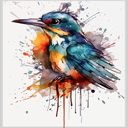 The fish-eating bird vector line watercolor infiltration has a strong sense of sketch.