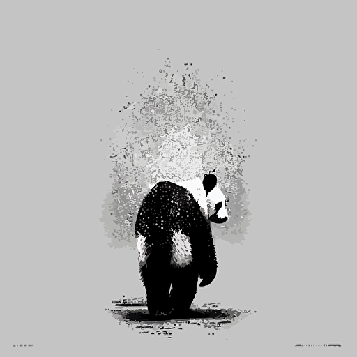 a panda walking away black and white minimal vector illustration