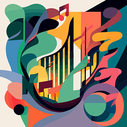 abstract music by Milton Glaser, 2d vector art, flat colors