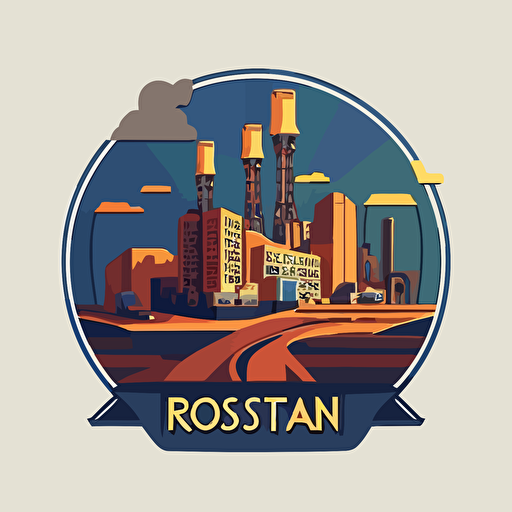 flat vector logo, rosatom, background industrial city