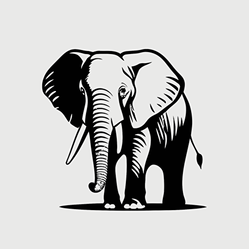 Pop art minimalist iconic logo of elephant, black vector, on white background