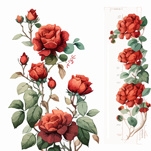 vector of a water colour painting of red climbing roses in a vertical line to be used as a document border