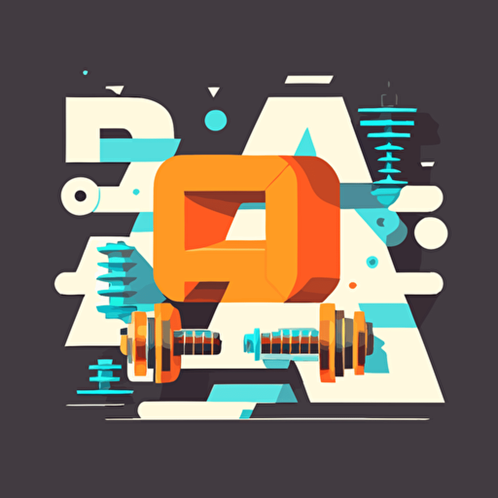 anagram with the letters A and J with dumbbell in the background , futuristic and minimalist, flat in vector style without background, without text