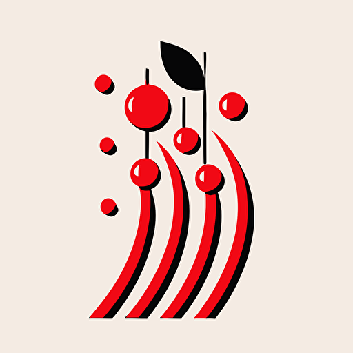 optical illusion, Nuanced, retro, Ivan Chermayeff-inspired, minimalistic vector logo, sleek modern cherry icon, dynamic angle, abstract thought, subtle indirectness, simplicity