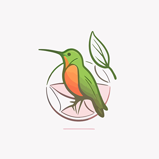 logo minimal linear Hummingbird sitting on an avocado, Vector, Logo, green, pink, orange