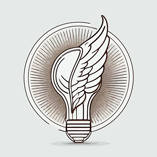 light bulb with wings, light bulb with wings, vector, logo, side profile, simple, clean, line drawing, on coin
