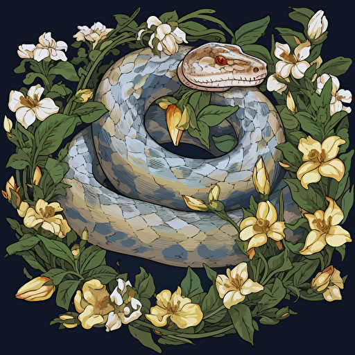 snake in the lilies, vector style, by Namasri Niumim
