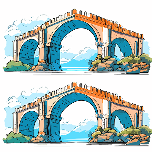 draw vector cartoon style on white background variation of bridge with high arches without scenery, use top side view