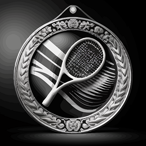 a black and white tennis racket vector image in a medal