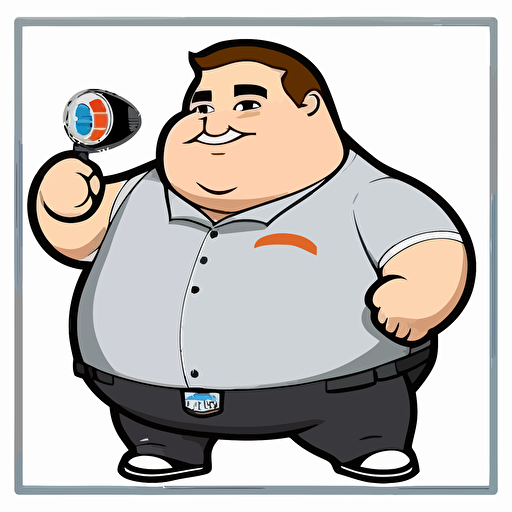 logo,mascot, simplistic, chubby security guard catching an nfl footbal, vector, white background