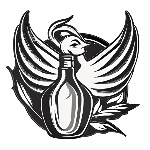 logo, dove holding a bottle, vector, 50's style, black and gray no text