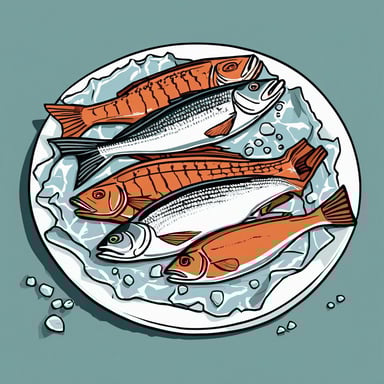 Freshly caught fish on ice at a market.