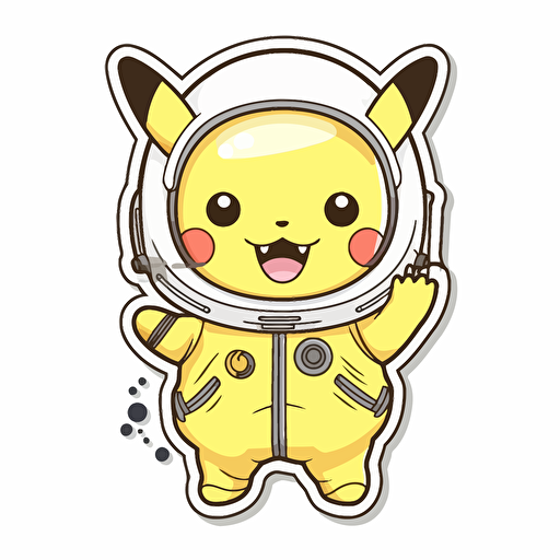 sticker, Happy Pikachu in a Astronaut suit, kawaii, contour, vector, white background
