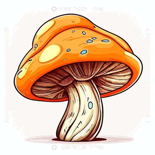 champignon mushroom, handdrawn vector, bright color tones, isolated white background