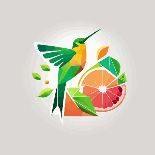 Logo Geometric minimal Hummingbird and tropical fruits, Logo for Health Coach, Vector, Logo, green, pink, orange