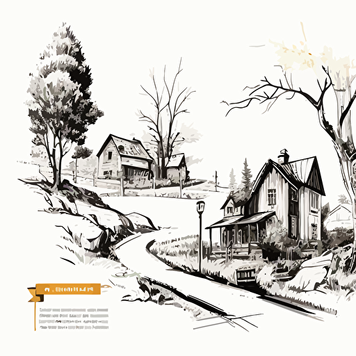 full page sketch illustration vector of 3 rural street landscapes