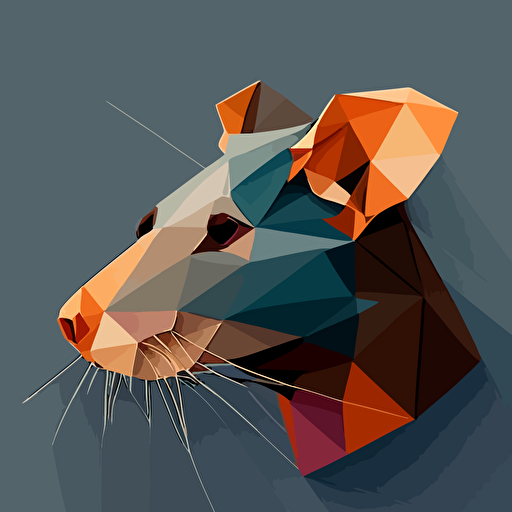 create a low poly, frontal looking , symetric head of a rat in flat minimalistic vector style colors and shapes