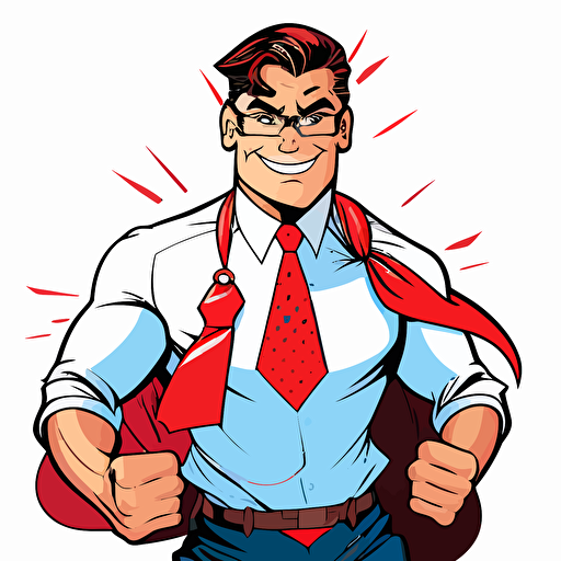 Superhero dad wearing a tie, Clipart, Enthusiastic, Primary Color, Disney, Contour, Vector, White Background, Detailed