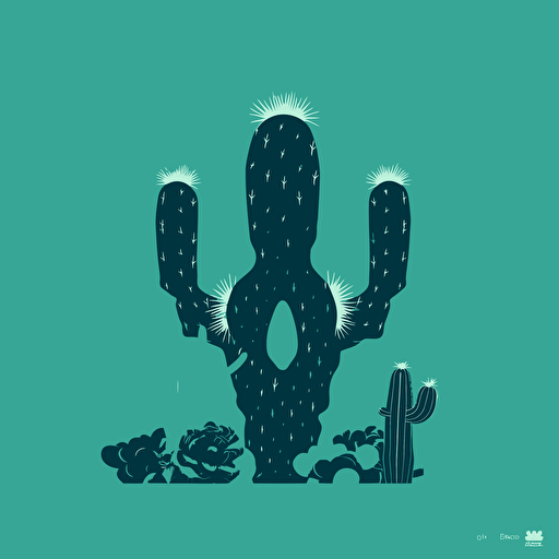 vector art, a single cactus illustration, dia de los muertos, simple shapes, minimalist, printmaking, monochromatic, flat background that is one color