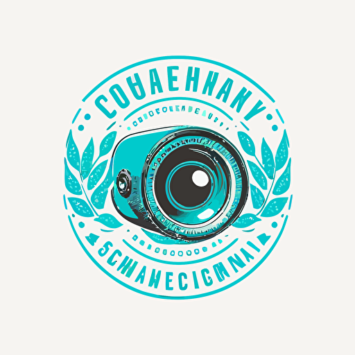 surveillance camera company logo, turquoise, made by a Professional logo designer in illustrator, white background, centered, Vectorial illustration