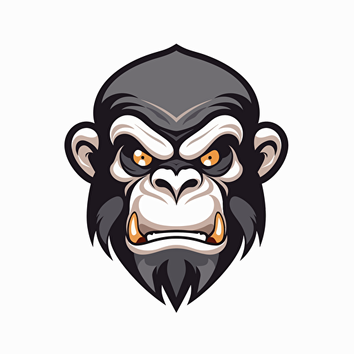 an illustrative logo of an angry chimpanzee face with short hair in the style of Afarin Sajedi, vector, on white background, use 2 colors,