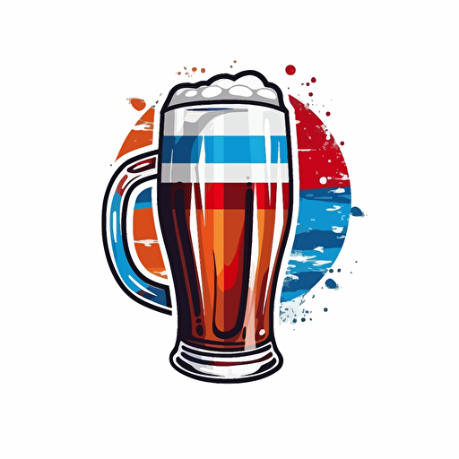 logo glass of beer, red and blue stripes, Rob Jannof,f modern, white background, vector,