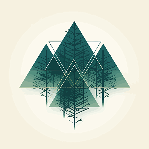 Minimalist vector logo of three triangles placed above each crossing point represent spruce trees, adding a modern, geometric touch. Line, Vector, Minimal, No details, The triangles gradually decrease in size as they move upwards, creating an abstract forest effect. ::2