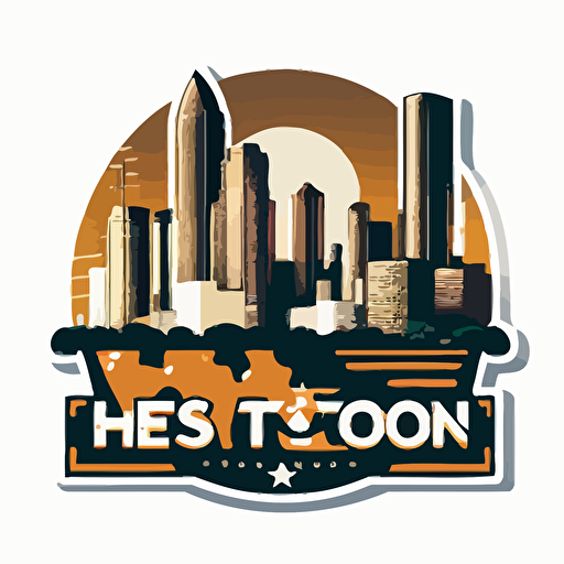Houston Skyline, vector based logo, sticker, white background