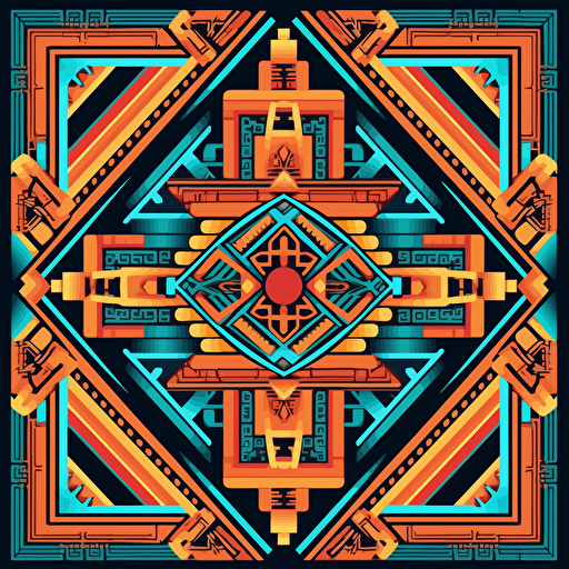 sharp vector aztec pattern, simple, square like, dmt, made in adobe illustrator, colorful 5.1