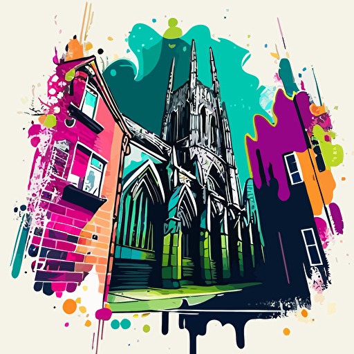 graffiti style cartoon york minster street view vector style NO TEXT NO WRITING