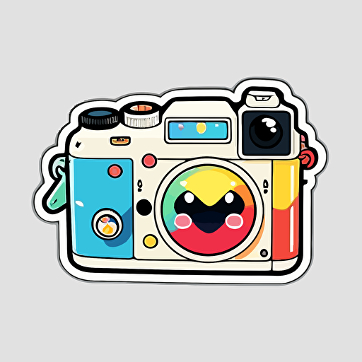 sticker, colorful, camera, kawaii, contour, vector, white background