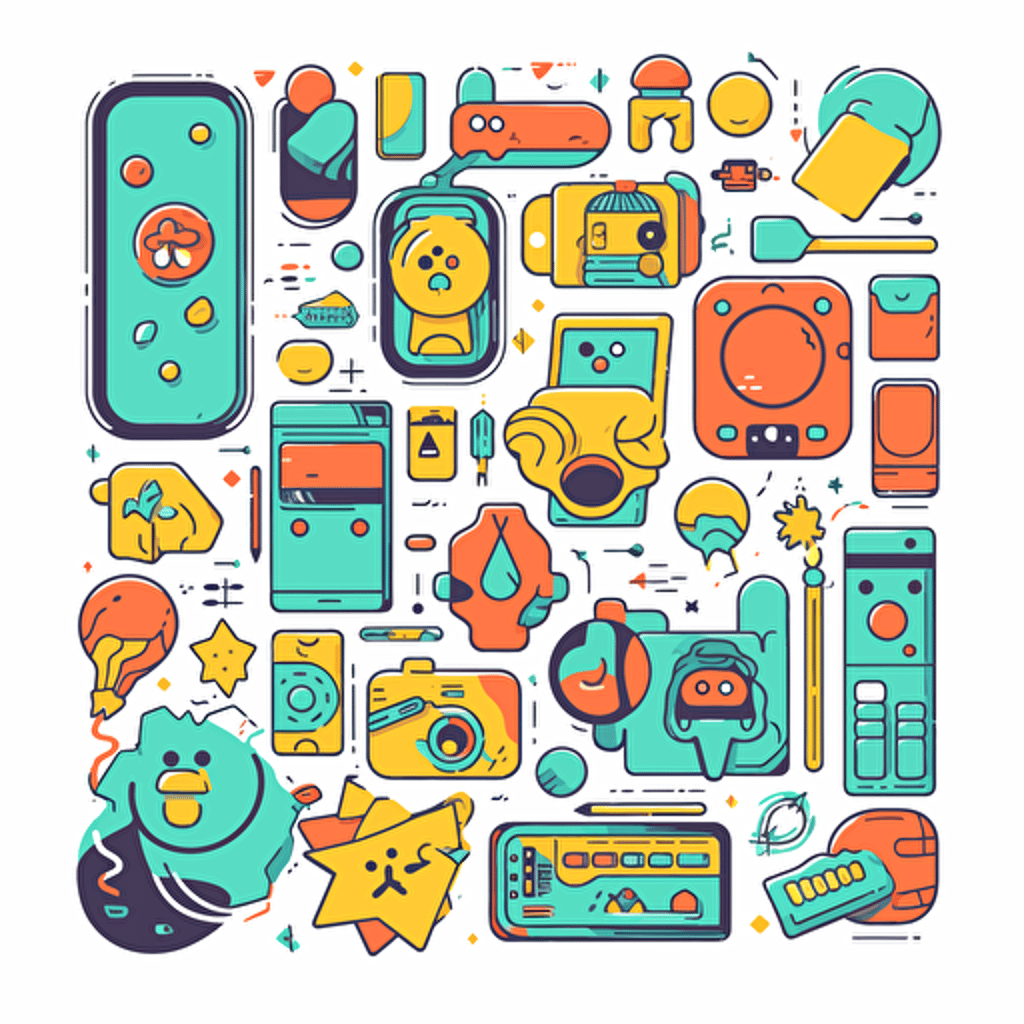 Set of flat vector elements including smartphone +internet + social network + simple vector + bright colors on a white background