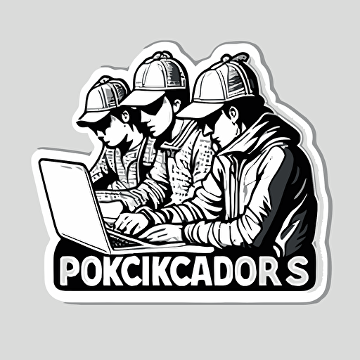 sticker, hackers doing good, vector, contour, white background