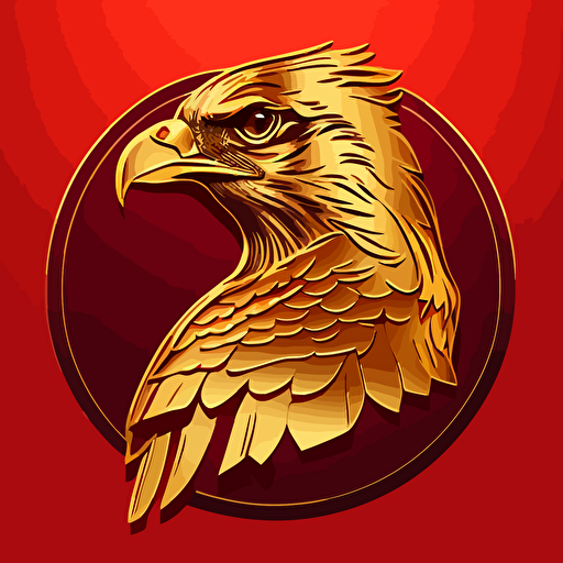 a vector image sticker logo of a gold falcon on a bright red background