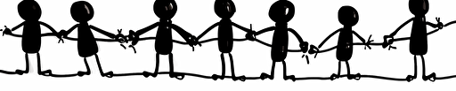 vector black stick figure children spaced out with black wires connecting them all together