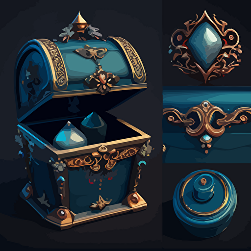 blue Jewerly box, closed, icon, hand painted, vectorial, design sheets for a game