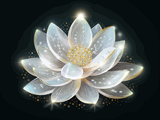 white lotus flower on plain no shadow white background with sparkles around it. Vector style