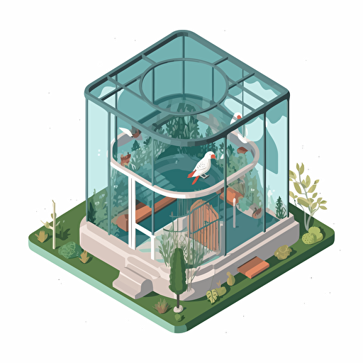isometric cartoon vector image of a broken aviary cage with no birds inside, transparent background
