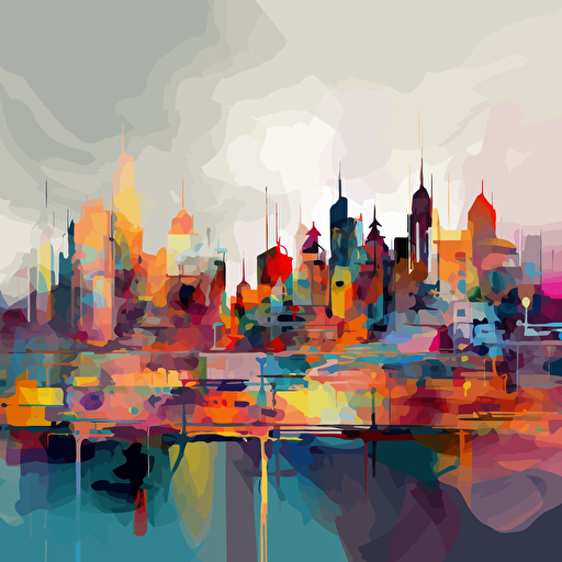 colorful, abstract, city scape, oil paint. vector.