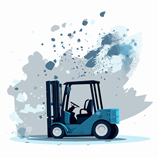 a forklift with splash of dust showing it in action, colored cartoon style, flat design vector, blue, off grey, white, off black, white background, ar 1:1