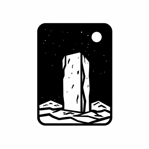 Perfect rectangle monolith from 2001 space odissey, looking at the camera, minimal, outline strokes only, black and white, logo, vector, white background
